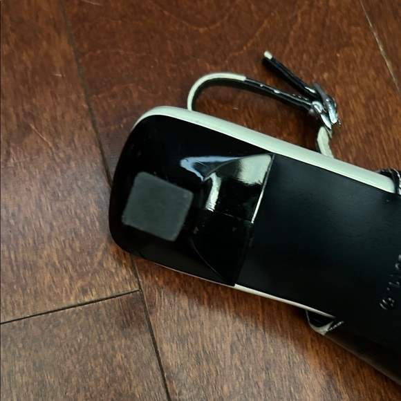 Fabulous Black and Ivory Leather Slingback Heels with Square Toes, Size 6.5 - Picture 14 of 16